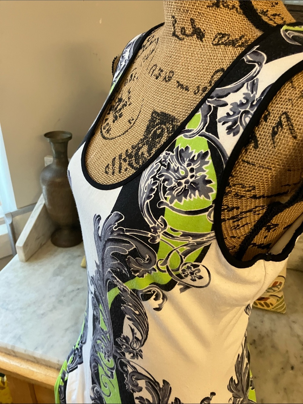 Hale Bob White, Lime & Black Printed Sleeveless Maxi Dress Gorgeous L! - Picture 10 of 11